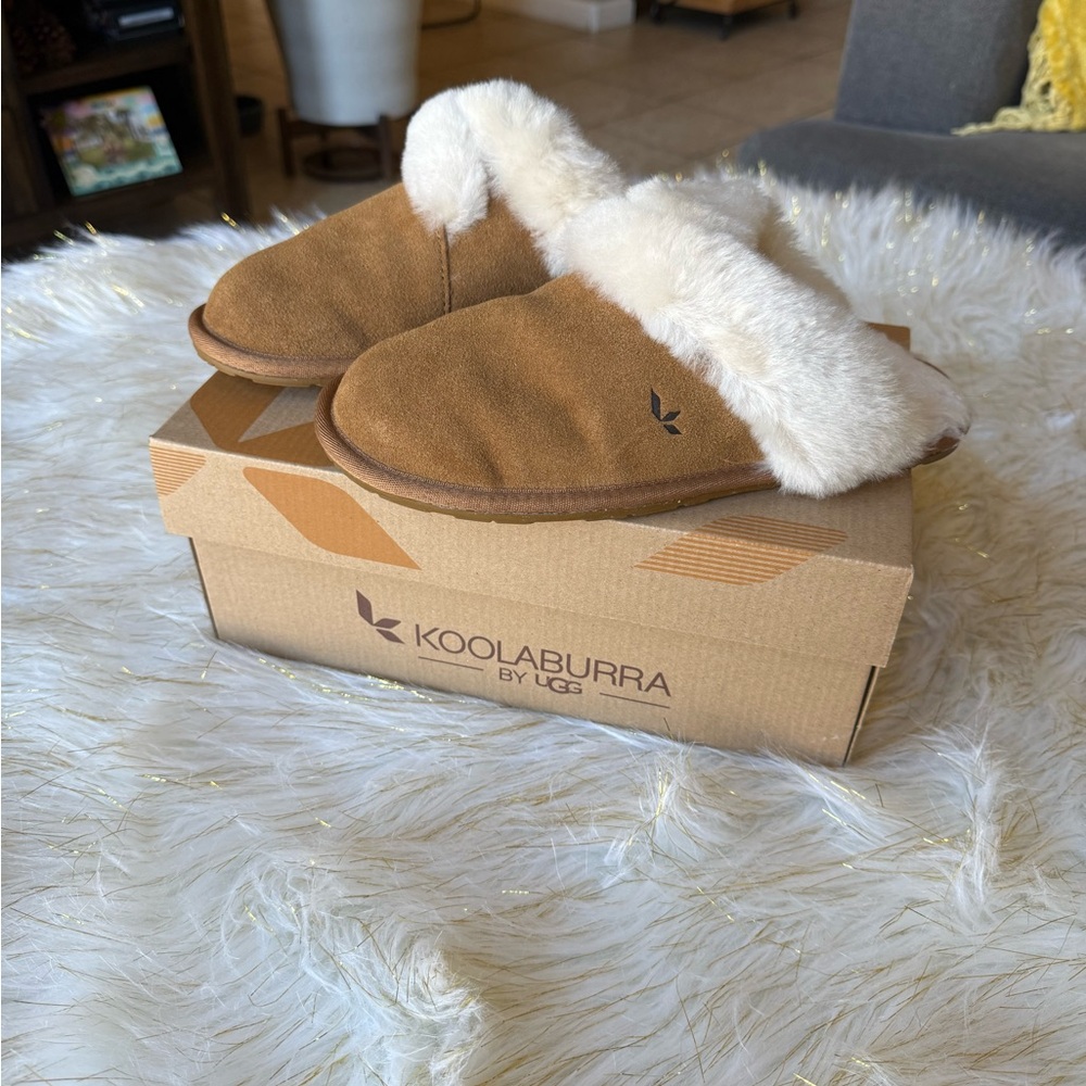 Koolaburra Cream Shearling-Lined Slip-On Slippers